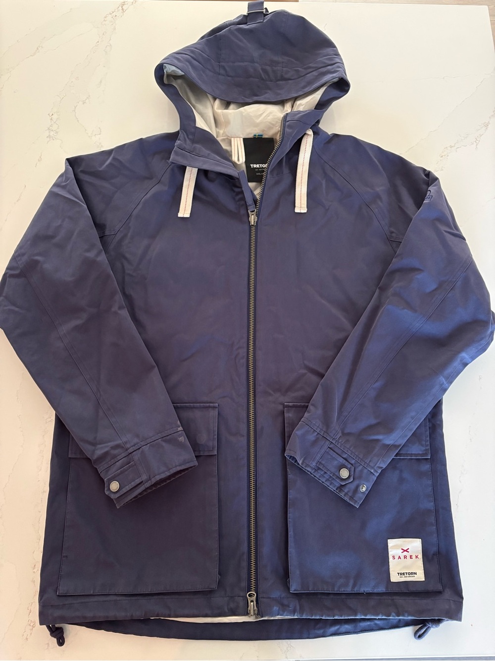 Tretorn Sarek Navy Hooded Lightweight Jacket Contrast Drawcords Unisex XXL